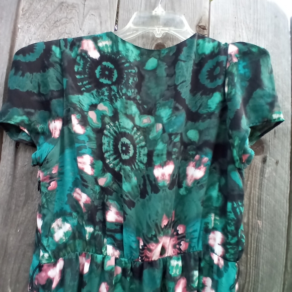 I.N.C International Dress Womens Sz 12P Green Floral Print Hi Low Short Sleeves - Picture 5 of 11